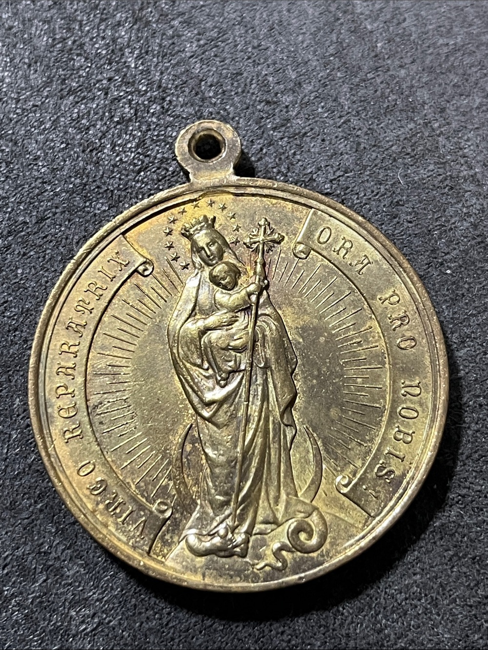 1930’s Religious Madonna and Child Brass Medal Pendant - brass